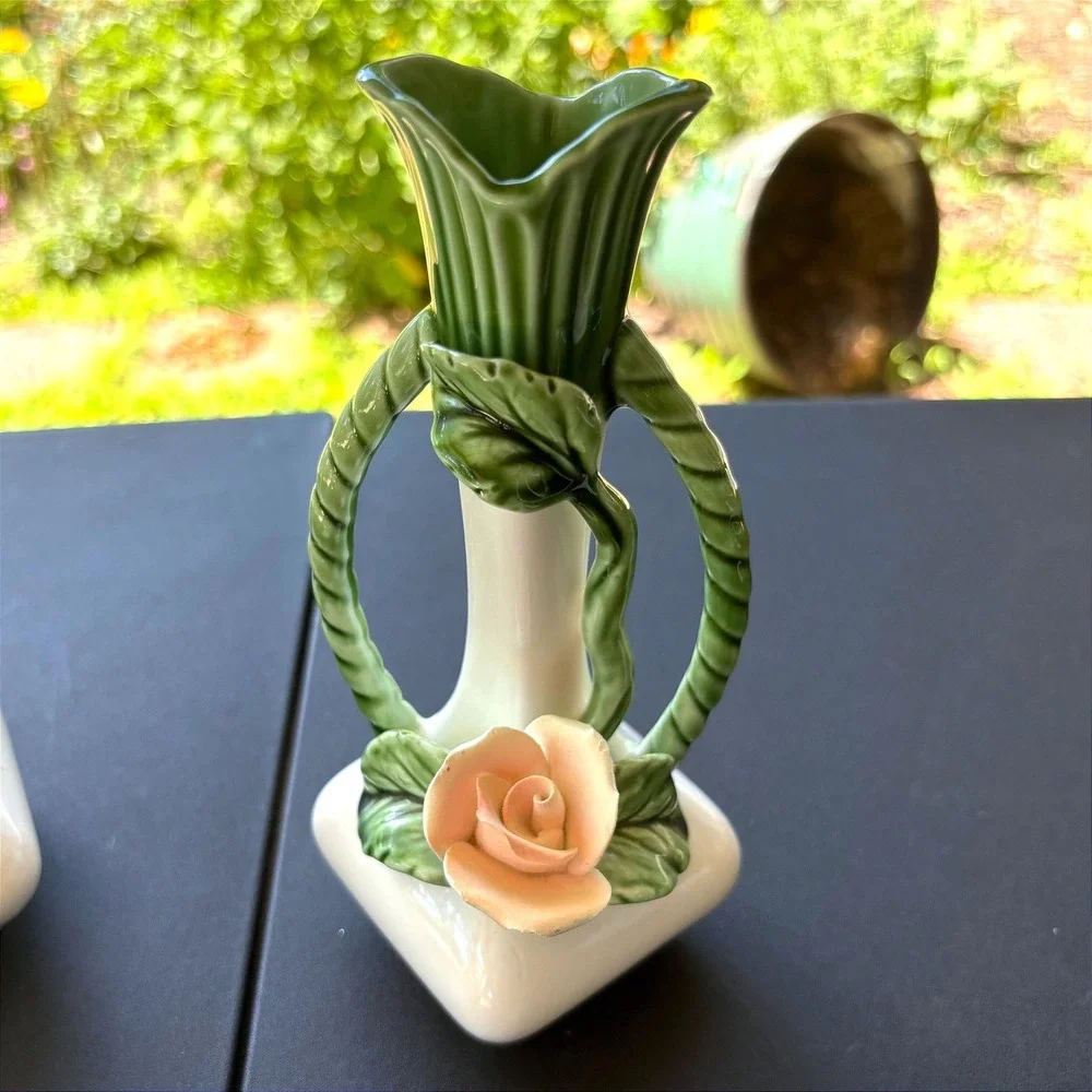 Vintage Enesco Ceramic Bud Vases Set of 2 Japan